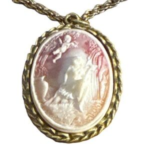 vintage CORO Cherub Pink Cameo Pendant Necklace & bracelet